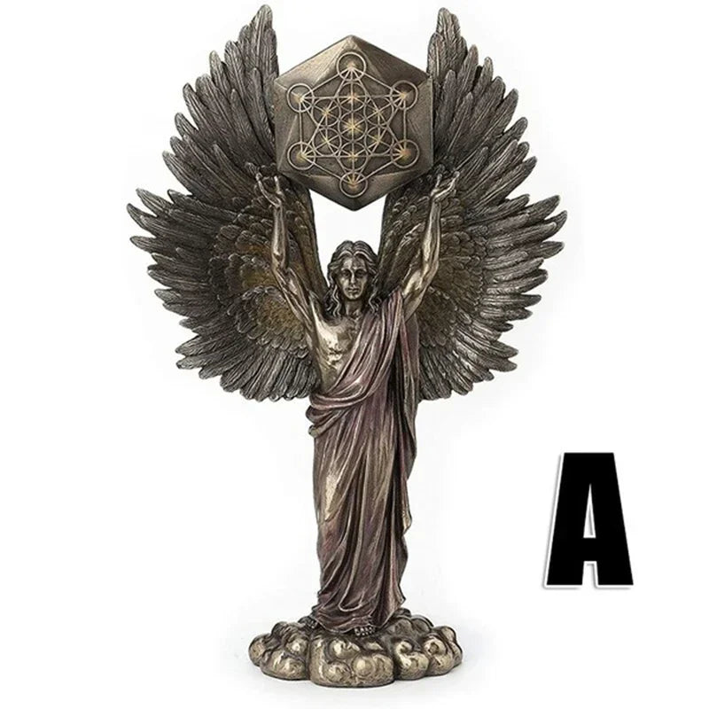 Metatron Angel Holding Sacred Flower of Life Geometric Statue,Angelic Celestial Prophet Enoch Figurine