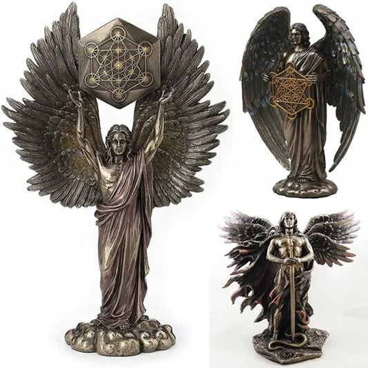 Metatron Angel Holding Sacred Flower of Life Geometric Statue,Angelic Celestial Prophet Enoch Figurine
